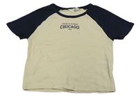 Bielo-tmavomodré crop tričko s nápisom H&M