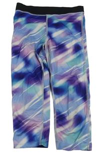 Modro-fialovo-tyrkysové vzorované sportovní capri legíny H&M