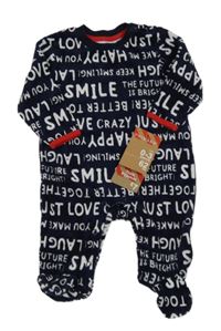 Nové - Tmavomodro-bílý sametový overal s nápisy Primark