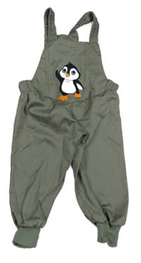 Šedozelený plátenný nohavicový overal s tučňákem