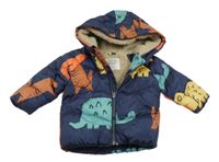 Tmavomodrá šusťáková zimní bunda s diny a kapucí F&F