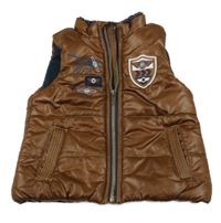 Hnedá šušťáková zateplená vesta s lietadlom  Pusblu