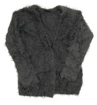 Tmavosivý chlpatý svetrový cardigan Page one young