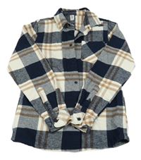 Tmavomodro-bílo-béžová kostkovaná košilová bunda Yigga