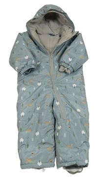 Šedozelená šusťáková zimní kombinéza s liškami a stromy a kapucí Lupilu