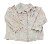 Bielo-farebná pastelová batikovaná rifľová bunda s volánikmi Matalan