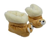 Béžové plyšové zateplené válenky s 3D medvídky 