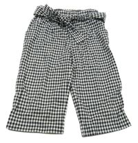 Čierno-biele kockované crop nohavice s opaskom Zara