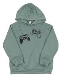Zelená mikina s ovladači a kapucňou Shein