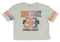 Biele crop tričko s nápismi a číslom C&A