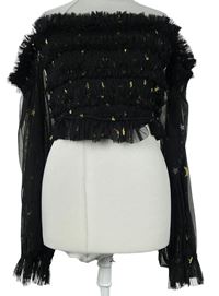 Dámská černá hvězdičkovaná tylová crop halenka Lace&Beads 
