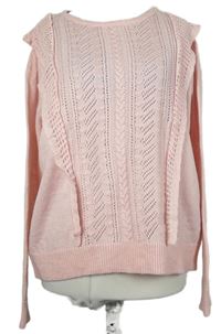 Dámský světlerůžový ažurový svetr s volánky Dorothy Perkins 