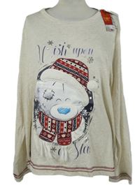 Nové - Dámské béžové melírované pyžamové triko s medvídkem M&S