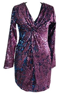 Dámské fialové flitrové šaty Primark 