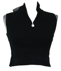 Nové - Dámský černý žebrovaný pletený crop top Primark 