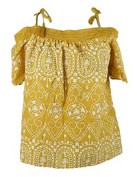 Dámská okrovo-bílá vyšívaná halenka s volnými rameny Falmer 