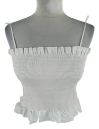 Dámský bílo-růžový vzorovaný žabičkový crop top H&M