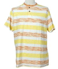 Pánske oranžovo-žlto-biele pruhované tričko s gombíky Mantaray