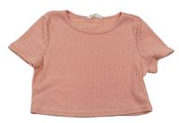 Svetloružové rebrované úpletové crop tričko Shein