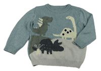 Modro-sivý sveter s dinosaurami George