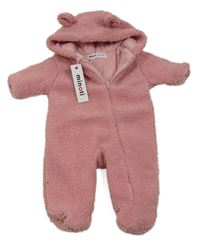 Růžová huňatá zateplená kombinéza s kapucí Minoti