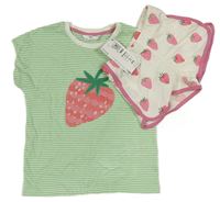 2set- zeleno-bílé pruhované tričko s jahůdkou+ kraťasy M&S