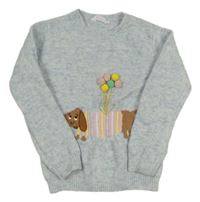 Světlemodro-zeleno-bílý svetr s pejskem Primark
