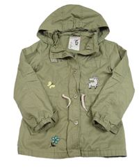 Khaki plátenná jesenná parka s nášivkami a kapucňou DopoDopo