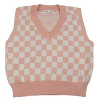 Ružovo-biela kockovaná pletená crop vesta Shein