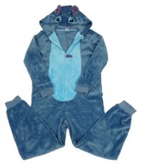 Tmavomodro-modrá chlupatá kombinéza s kapucí - Stich 