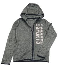 Šedá melírovaná sportovní propínací mikina s nápisem a kapucí