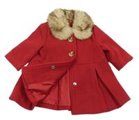 Červený flaušový kabát s kožíškem F&F