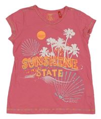 Růžové tričko s nápisem a palmami Esprit