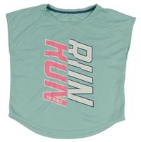 Mintové športové funkčné perforované tričko s nápisom H&M