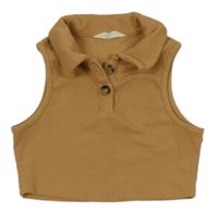 Béžový rebrovaný crop top s golierikom Shein