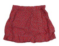 Červeno-modrá kvietkovana zavinovací sukňa H&M