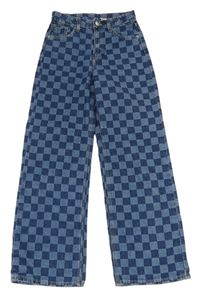 Modré kockované wide leg rifle Denim Co.