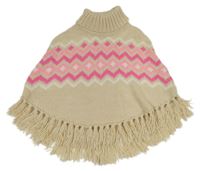 Béžovo-růžové pletené pončo se vzorem a rolákem H&M 134/152