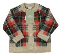 Nové - Béžovo-zeleno-červený kostkovaný propínací svetr H&M