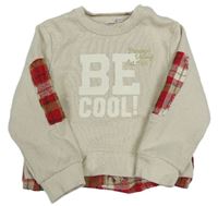 Béžovo-kockovaná mikina s nápisom