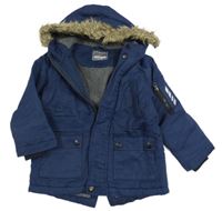 Tmavomodrá šušťáková zateplená bunda s kapucňou s kožešinou Primark