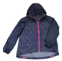 Tmavomodro-ružová vzorovaná nepromokavá bunda s kapucňou