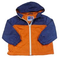 Tmavomodro-oranžová šušťáková jesenná bunda s kapucňou Tu