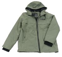 Světlekhaki šusťáková zimní bunda s nápisem a kapucí Yigga