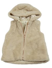 Béžová kožušinová podšitá vesta s kapucňou H&M