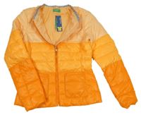 Nové - pomerančová šusťáková prošívaná zateplená bunda Benetton