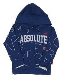 Tmavomodré triko s nápisy a kapucí 