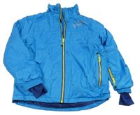 Modrá šušťáková lyžiarska bunda s nápisom Crane