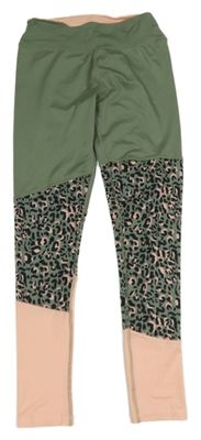 Khaki-lososové sportovní legíny se vzorem 