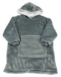 Šedá plyšová zateplená oversize mikina s kapucí 